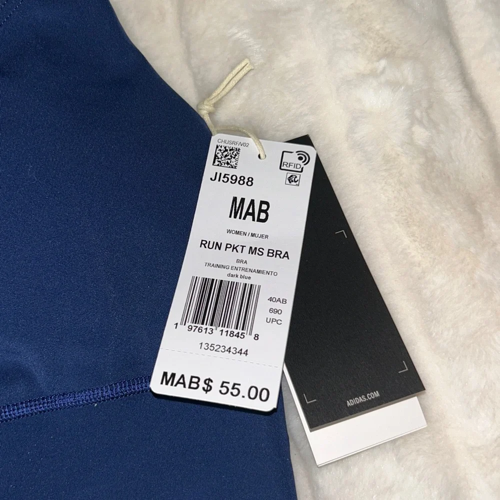 Adidas Women's RUN POCKET Dark Blue Sports Bra MED NWT - Picture 4 of 7